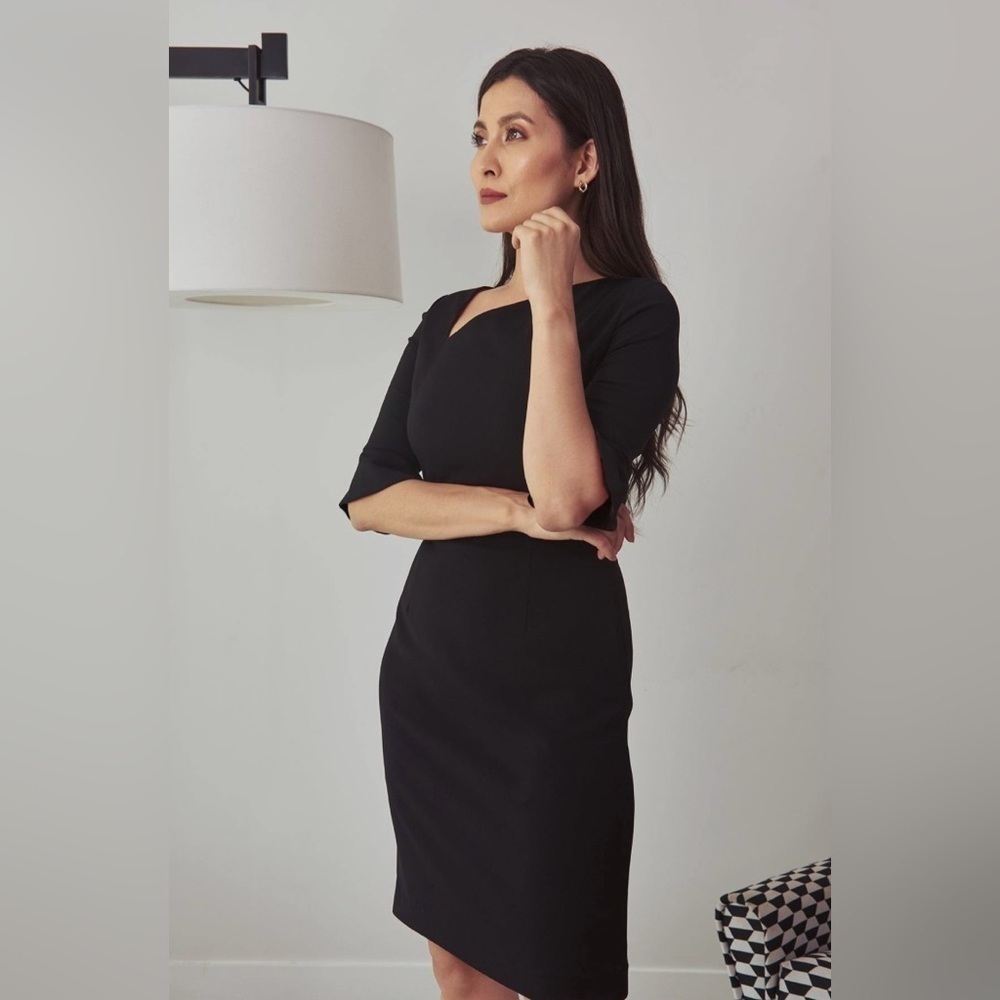 Nora Gardner Kate Bell Sleeve Crepe Asymmetrical Neckline Dress Black Size 12